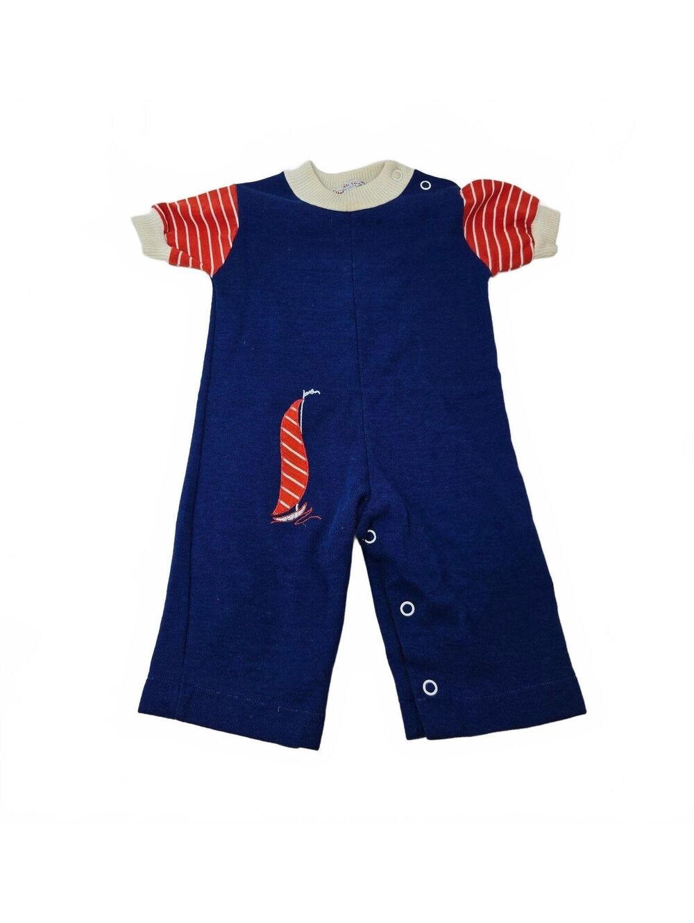Vintage 1970’s Health-Tex Blue Baby Jumpsuit Romper Sailboat 9 Months Retro
